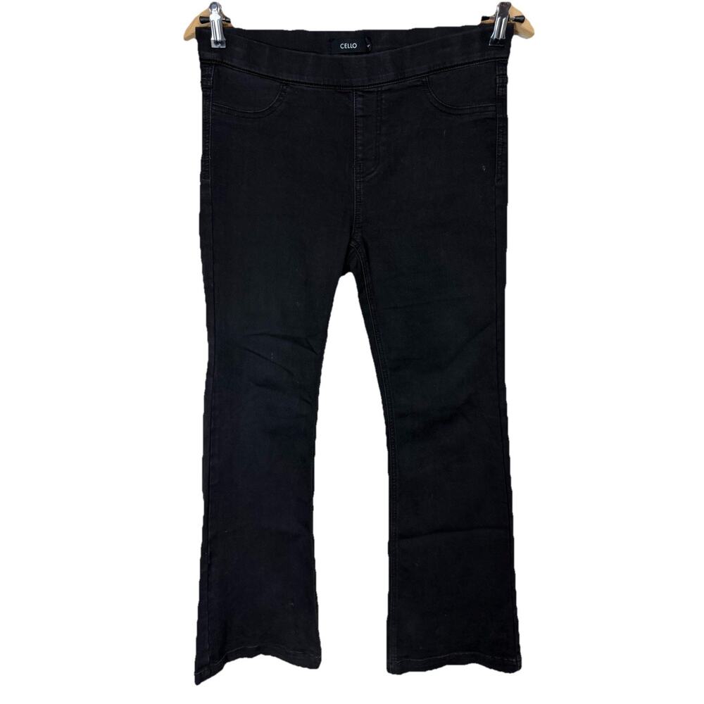 Womens Cello Black Flare Pants L Stretch Waist Mid Rise Pull On Back Pockets